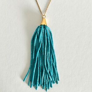 NWOT Turquoise & Gold Tassel Necklace: 32”L